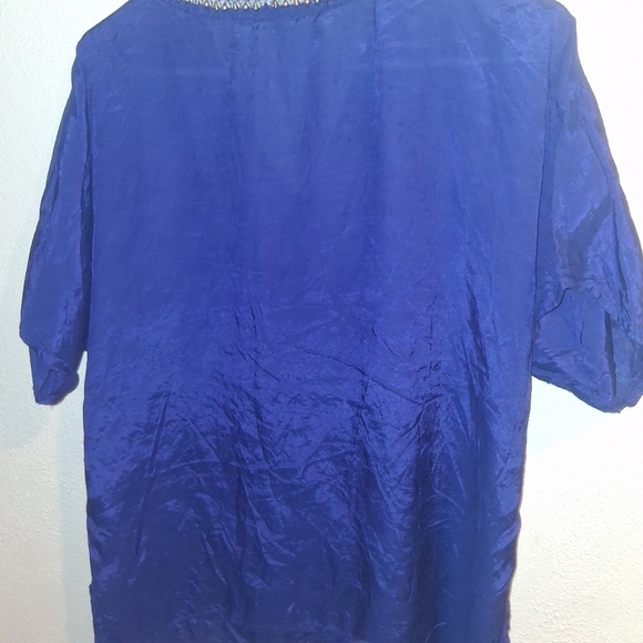 Chico Purple/Blue beaded Embroidered Short Sleeve top size 1/M - Picture 6 of 6